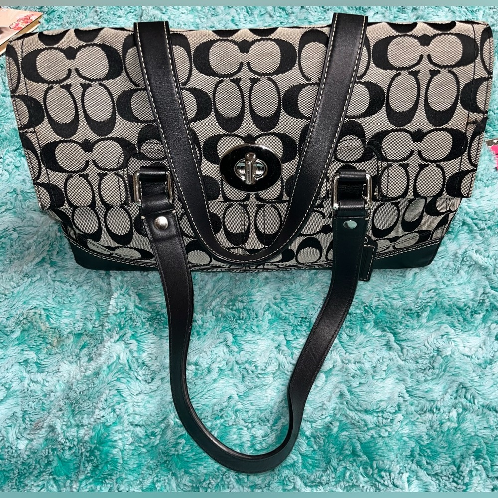 Coach Black and Cream Monogram Tote Bag - Picture 1 of 13
